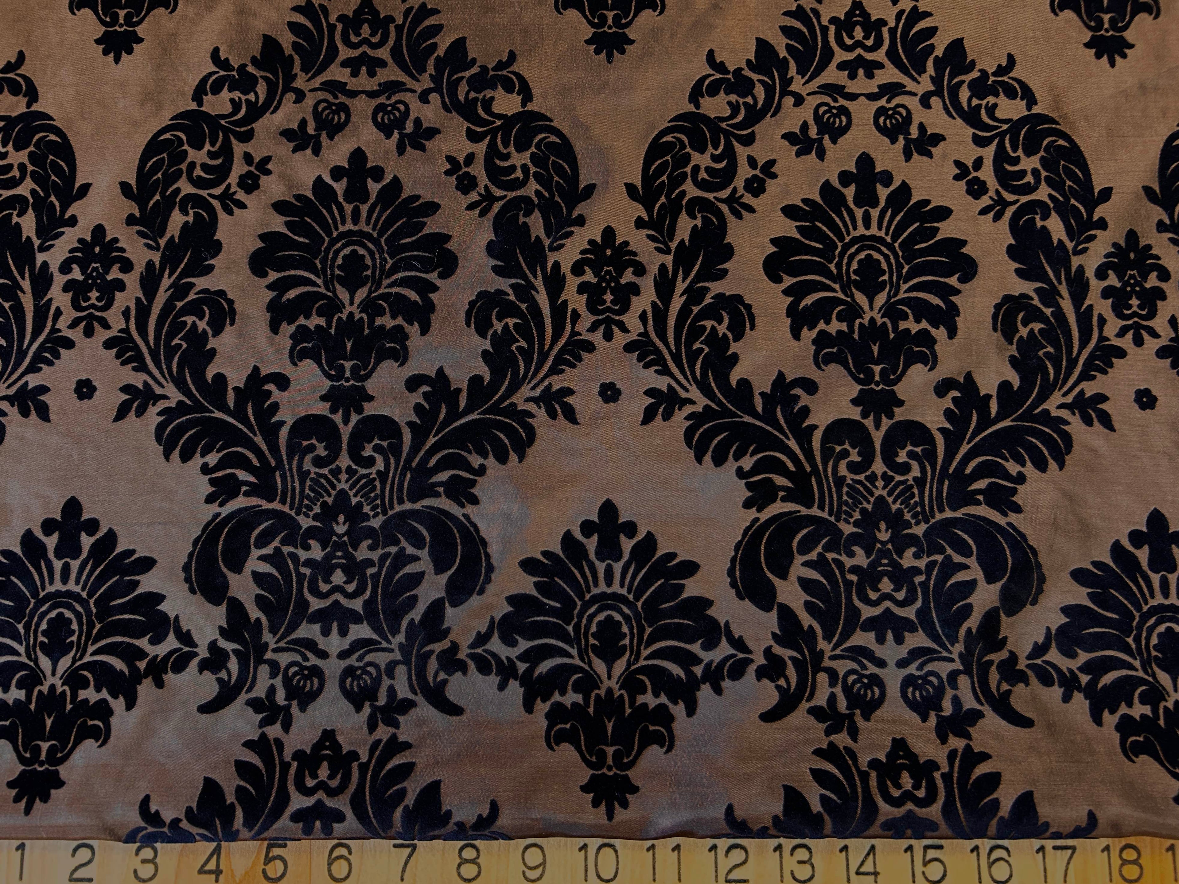 Damask Flocking Taffeta | Flocking Velvet Damask on Taffeta Fabric